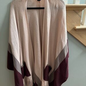 Cejon Burgundy and Cream Color Block Poncho